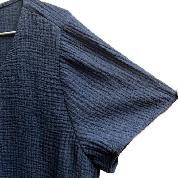 PureJill, 100% Cotton, Cap Sleeves, Wrap Front, Scoop Neck Top, Lapis Blue, M - Picture 3 of 7